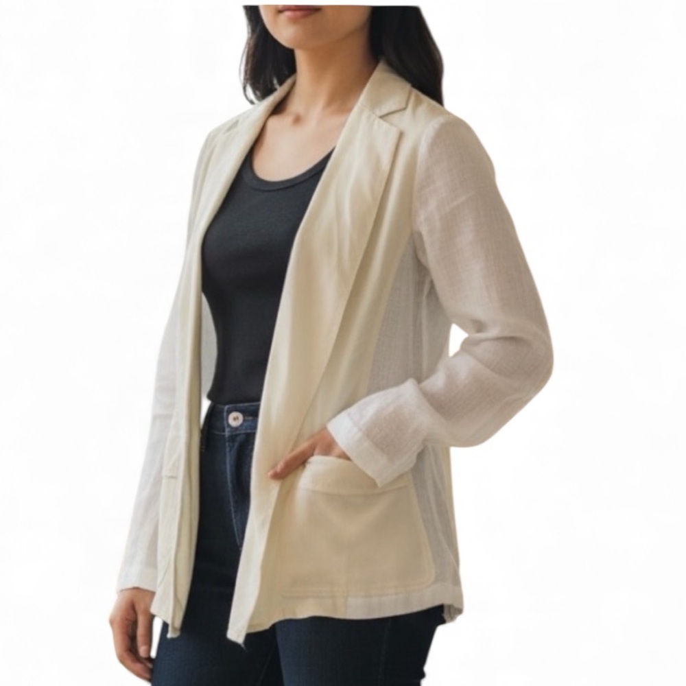 DKNY Pure Vintage open front Blazer Jacket White & Cream  Silk & Linen Small